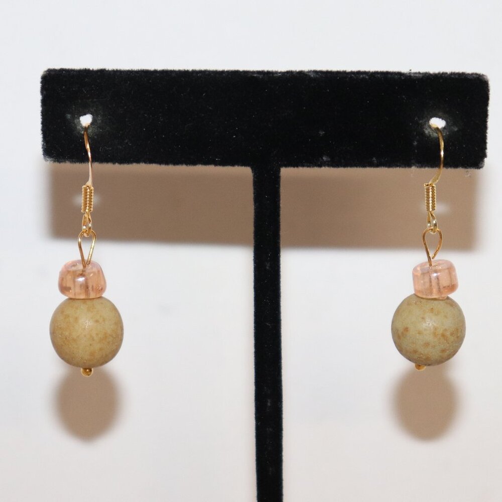💛Glass & Natural Stone Dangle Earrings · 1.25"